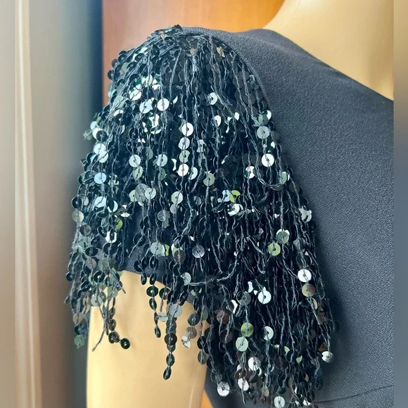 KATE SPADE NWOT Sequin Fringe Black Swing Dress Size 0 - Picture 8 of 15